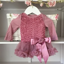 Dusky Ornate Pink Baby Belle Tutu Dress Long Sleeves